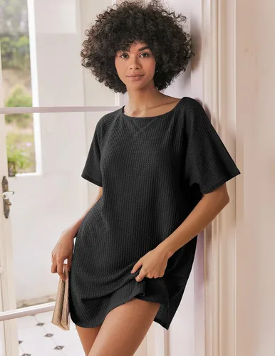 Vista 2 de Ekouaer Camisón de manga corta para mujer, de punto gofre, cómodo, informal, para cubrir