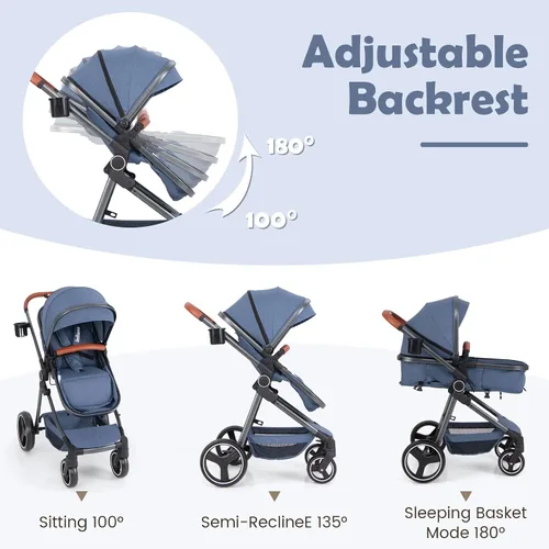 Vista 5 de INFANS Cochecito de bebé 2 en 1, cuna convertible para recién nacido, plegable, alta absorción de impactos con asiento reversible, estructura