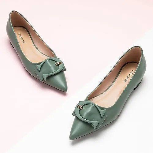 Vista 2 de C.Paravano Zapatos planos de trabajo cómodos de cuero con punta puntiaguda para mujer