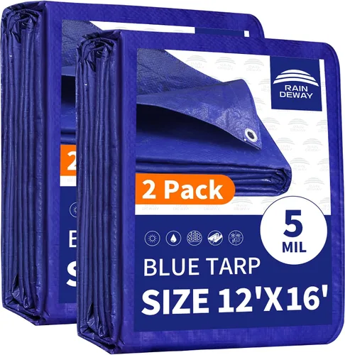 Vista 60 de RAINDEWAY Tarps - Lona impermeable de color azul de 4 x 16 pies de grosor, resistente a desgarros, multiusos, para techo, campamento, automóvil