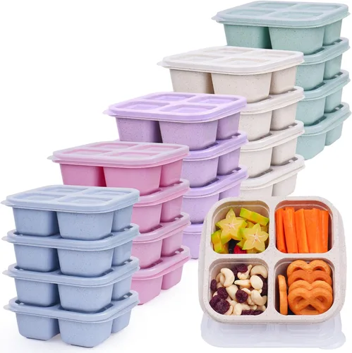 Vista 9 de LCHLZZ 4 compartimentos contenedores de aperitivos, paquete de 20 contenedores reutilizables para preparación de comida, lonchera sin BPA