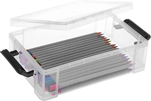 Vista 2 de BTSKY Paquete de 4 cajas de lápices de plástico extra grandes, apilables, translúcidas transparentes, juego de cajas de crayón, organizador de Negro
