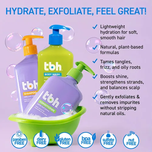 Vista 2 de TBH Set de cuidado del cabello y el cuerpo para niños y adolescentes – Champú, acondicionador y gel de baño con ingredientes naturales – Sin