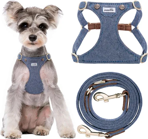 Vista 13 de Arnés sin tirones para perro, con correa multifunción, pechera suave y ajustable para mascota, no ahorca, chaleco a prueba de escape, azul vaquero