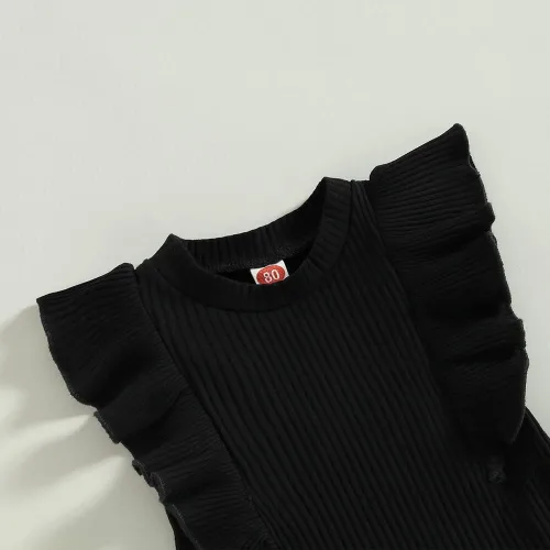 Vista 192 de TheFound Trajes de verano para niñas pequeñas, sin mangas, de punto acanalado, halter, pantalones cortos, ropa para recién nacidos, conjunto de 3