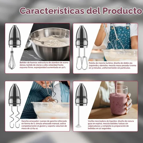 Vista 6 de Accesorios de batidor para batidora de mano para Kitchenaid, batidor, ganchos para amasar y varilla para mezclar líquidos, accesorios de acero