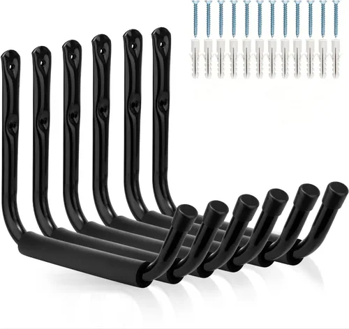Vista 8 de Ganchos de almacenamiento de garaje y jardín, colgador de brazo jumbo resistente, ganchos de escalera de 9.5 pulgadas para sillas plegables