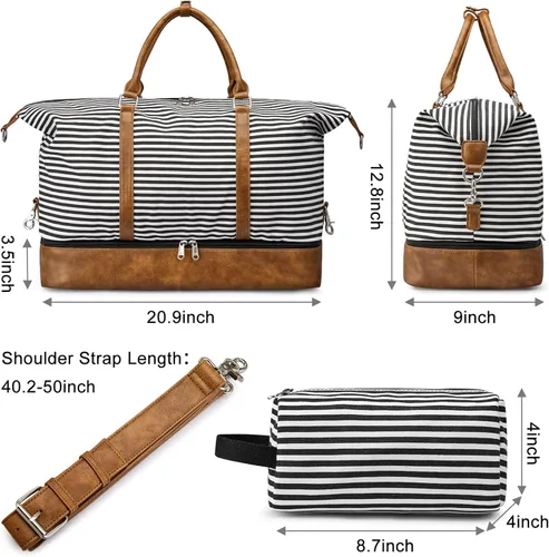 Vista 5 de S-ZONE - Bolso de mano de lona para mujer con correa de cuero sintética
