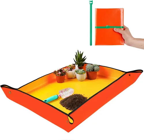 Vista 8 de Tapete de trasplante de 26.8"X26.8" para plantas de interior para controlar el desorden, tapete de bandeja de jardinería plegable e impermeable 1