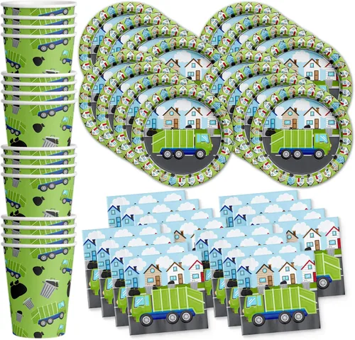 Vista 21 de Juego de suministros para fiesta de cumpleaños de motociclistas, platos, servilletas, vasos, vajilla para 16