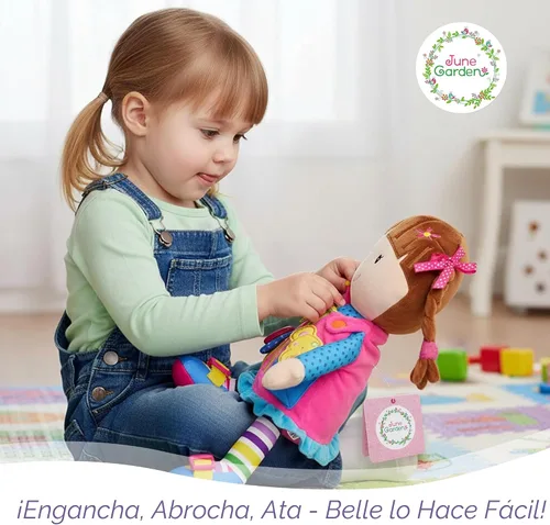 Vista 3 de June Garden Dressy Friends Belle de 15.5 pulgadas, muñeca de peluche educativa para niños y niños pequeños de 2 años en adelante, juguete suave