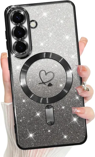 Vista 310 de Bonoma - Funda compatible con Samsung Galaxy S21 Plus, diseño de corazón con purpurina, color rosa Support for MagSafe, Plating Magnetic Case TPU