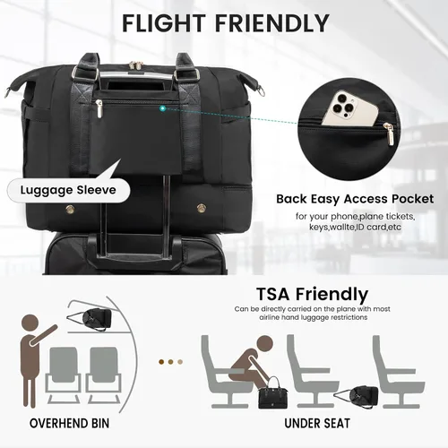 Vista 4 de Bolsa de gimnasio para mujer LOVEVOOK Travel Duffel Bag con puerto de carga USB, Negro