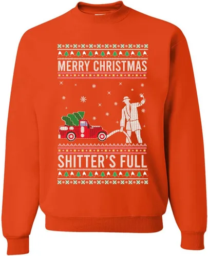 Vista 30 de Wild Bobby Sudadera con gráfico de cuello redondo con texto en inglés "Merry Christmas Shitter's Full Funny Ugly Christmas" Negro (black Hoodie)