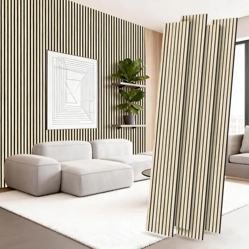 Vista 13 de RITOLLO Paneles de madera para pared de 4.92 x 7.68 pulgadas, paneles acústicos para decoración de pared interior, panel de pared de listones