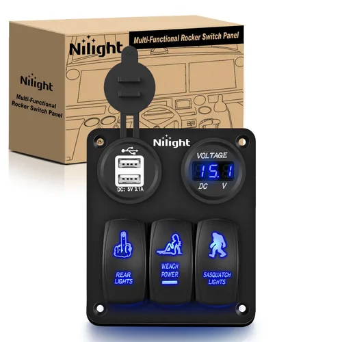 Vista 9 de Nilight Panel de Interruptor Basculante de 3 Posiciones con Cargador USB y Encendedor de Cigarrillos 12V 24V Barra de Luz LED Toggle Luces Traseras