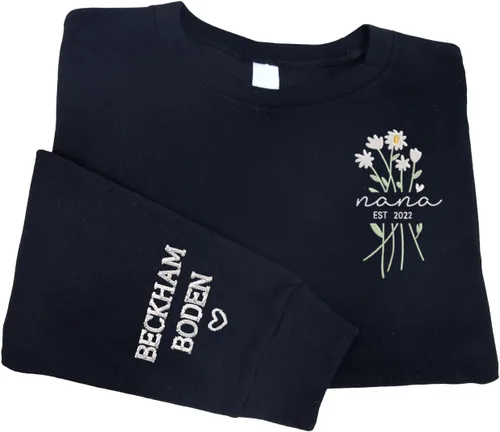 Vista 8 de NAZENTI Personalized Flower Sweatshirt for Women, Embroidered Grandma Gift G08.