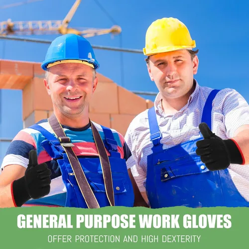 Vista 4 de Xtinmee 100 pares de guantes de seguridad de trabajo a granel con revestimiento de poliuretano sin costuras para hombres, mecánicos, carpintería