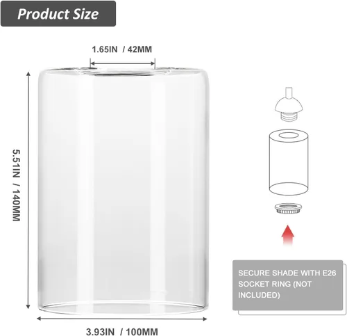 Vista 2 de Pantalla de cristal transparente, pantalla de cristal cilíndrica, pantalla de repuesto para accesorios de iluminación, ventiladores de techo