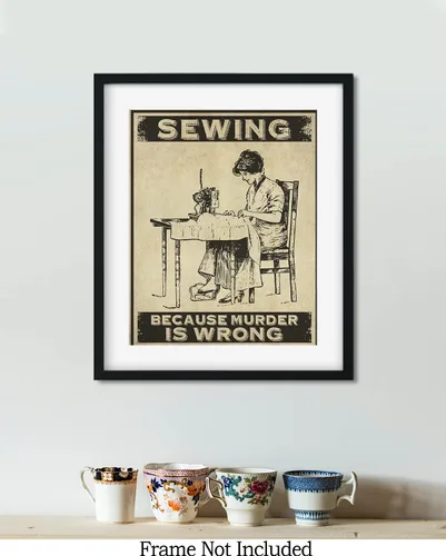 Vista 7 de Decoración de habitación de Sewing Because Murder Is Wrong, decoración de pared retro para cocina, baño, dormitorio, divertido regalo de arte