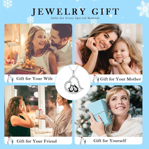 Vista 6 de lotus & leaf Penguin Necklace Sterling Silver HeartMoon Pendant Necklace Penguin Gifts for Women Girls