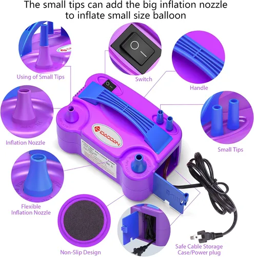 Vista 2 de IDAODAN - Bomba eléctrica para globos, bomba de aire portátil para globos, máquina de inflado eléctrico para decoraciones de fiestas (morado)