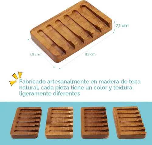 Vista 8 de Jabonera HTB con diseño de cascada inclinada, soporte para jabón en barra de madera de teca Soap Saver Keep Soap Bar Dry,Extend Soap Life,Non-slip