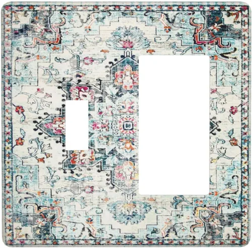 Vista 122 de Cubierta de Interruptor de Luz de Estilo Boho Vintage de los 70 Sol Arcoíris Champiñón Floral Rocker Individual 1 Gang Cubierta de Enchufe