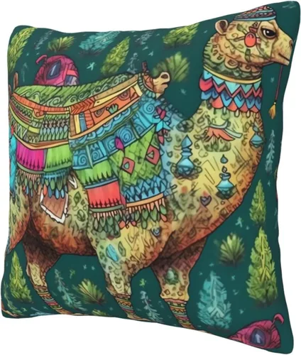 Vista 3 de Fundas de almohada con estampado de dibujo a mano de camello colorido, funda de cojín cuadrada, funda de cojín suave, funda de almohada