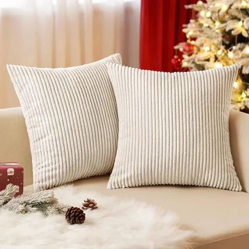 Vista 23 de EMEMA Fundas de Cojines Decorativos de Pana Suave a Rayas Cuadradas, Fundas de Almohadas de Primavera para Sofá, Dormitorio, Silla, Automóvil 16 x