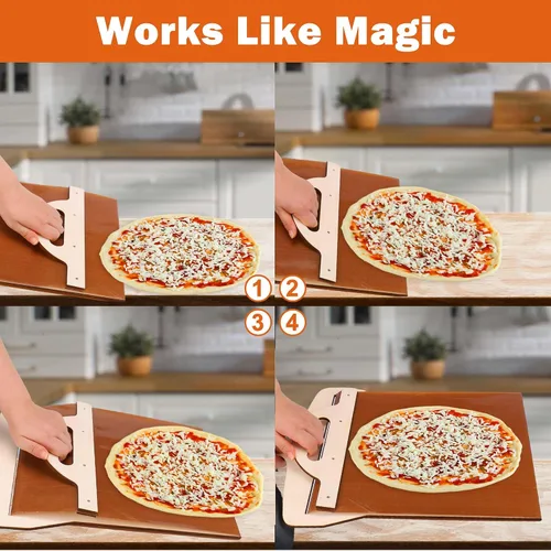 Vista 4 de XANGNIER Pala deslizante de pizza, la cáscara de pizza que transfiere perfectamente la pizza, pizza súper mágica, pala de pizza inteligente