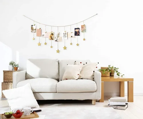 Vista 2 de Mkono Guirnalda de fotos colgantes de estrellas y fase lunar para colgar en la pared, adornos artísticos para dormitorio, cabecero, sala de estar