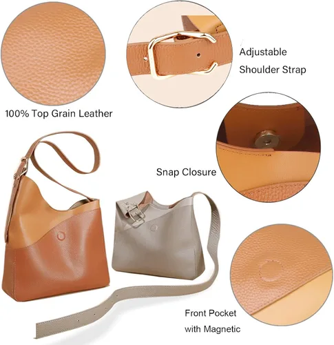 Vista 6 de Bolso de mano de cuero genuino para mujer, bolso de mano suave, bolso cruzado de moda