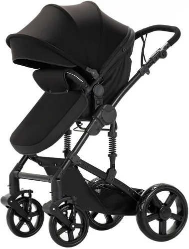 Vista 2 de Cochecito de bebé convertible 2 en 1, color negro Triangular Stability Frame, Front-Wheel Spring Suspension, One-Click Fold Design For Newborns &