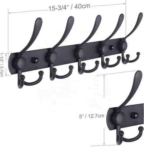 Vista 3 de WEBI Perchero de Pared Montado en Pared, Ganchos para Abrigos Montado en Pared, 5 Ganchos Tri para Colgar Abrigos, Colgador de Pared para Abrigos