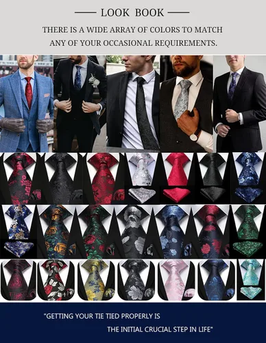 Vista 23 de Corbatas florales tejidas clásicas para hombre, corbata cuadrada de bolsillo, corbatas formales para hombres, boda con pañuelo