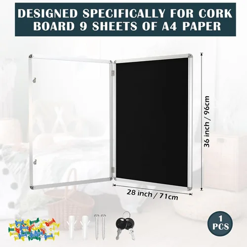 Vista 2 de Ctosree Tablero de corcho de anuncios cerrado con cerradura de 36 x 28 pulgadas, vitrina para exteriores con puerta de vidrio, tablero de anuncios