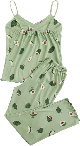 Vista 2 de Floerns Conjunto de pijama de dos piezas con estampado tropical para mujer