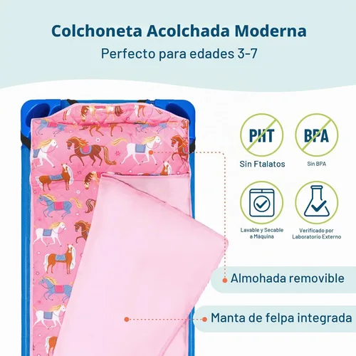 Vista 3 de Wildkin Tapete acolchado moderno de microfibra para siesta con almohada reutilizable para niños y niñas, ideal para dormir en primaria