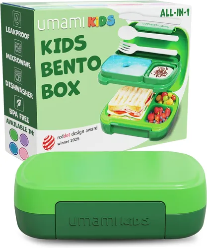 Vista 10 de Umami Lonchera Bento todo en 1 para niños, paquete de hielo y utensilios incluidos, 100% a prueba de fugas y sin BPA, lonchera favorita de los Azul