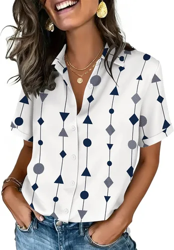Vista 30 de Zeagoo Camisas con botones para mujer, de manga corta, cuello en V, elegantes y casuales