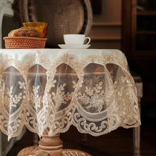 Vista 6 de ARTABLE Mantel de encaje rectangular impermeable con exquisito borde de macramé para decoración de bodas, cocina, vacaciones, fiestas