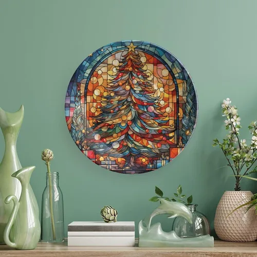 Vista 5 de Árbol de Navidad de acuarela en placa para decoración de pared en casa y oficina, plato decorativo con soporte de exhibición, adorno de cerámica