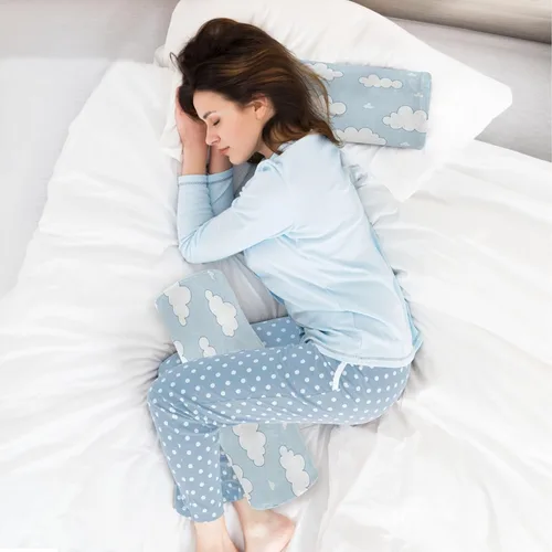 Vista 6 de Rollo cervical para el cuello, almohada redonda de nube blanca y azul cielo, almohada de espuma viscoelástica lavable, almohada de refuerzo