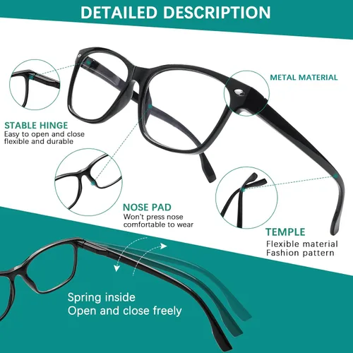 Vista 5 de Paquete de 3 Gafas de Lectura Progresivas Multifoco para Mujeres y Hombres con Bloqueo de Luz Azul, Bisagras de Resorte Multifoco, Lectores