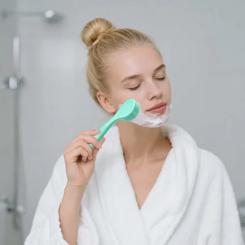 Vista 6 de Paquete de 2 cepillos exfoliantes de silicona para la cara, cepillo manual de limpieza facial manual, limpiador de puntos negros, cerdas suaves