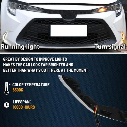 Vista 3 de Luz LED de circulación diurna con señal de giro secuencial Switchback blanca/ámbar para parachoques delantero compatible con Toyota Corolla