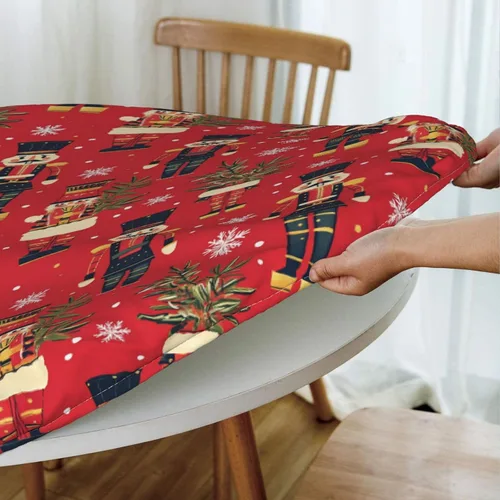 Vista 3 de Delerain Mantel redondo ajustable de Cascanueces de Navidad, mantel redondo impermeable con borde elástico, lavable, para interiores y exteriores