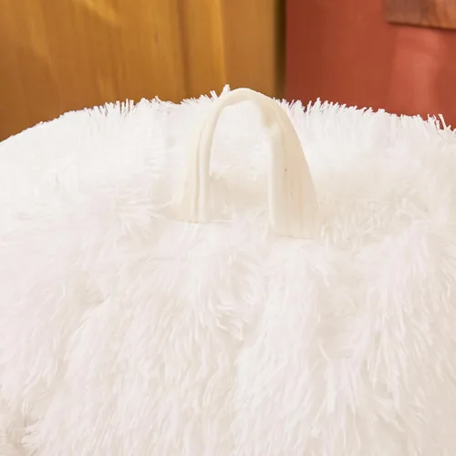 Vista 8 de Fundas para puf de pelo sintético mullido color beige, funda para silla puff de felpa suave color beige para niños y niñas, almacenamiento de puf