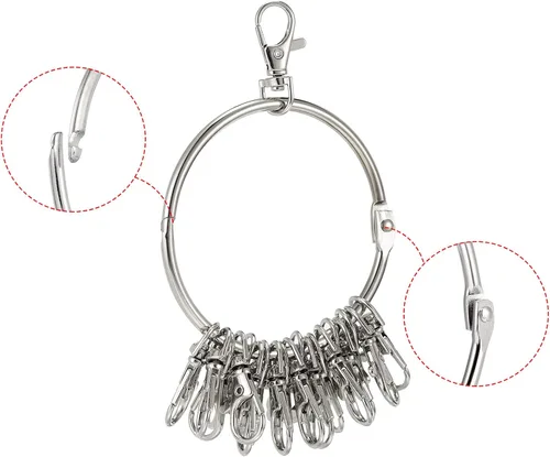 Vista 4 de PATIKIL Llavero organizador de llaves de 3.4 pulgadas de diámetro, 1 soporte de gestión de llaves con 20 anillos de hebilla para oficina, plateado